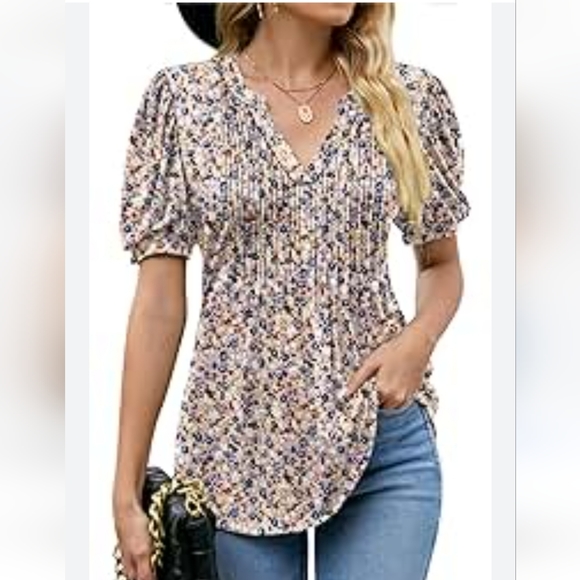 FLORAL shirt with puff sleeves - medium - New with tags - Picture 1 of 1